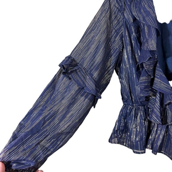 Vici Metallic Ruffled Blouse Size Medium - Picture 6 of 10